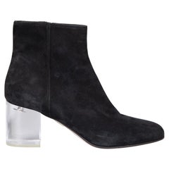Miu Miu Black Suede Clear Heel Boots Size IT 38.5