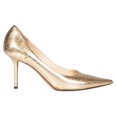Jimmy Choo Gold Croc Embossed Anouk Pumps Size IT 38.5
