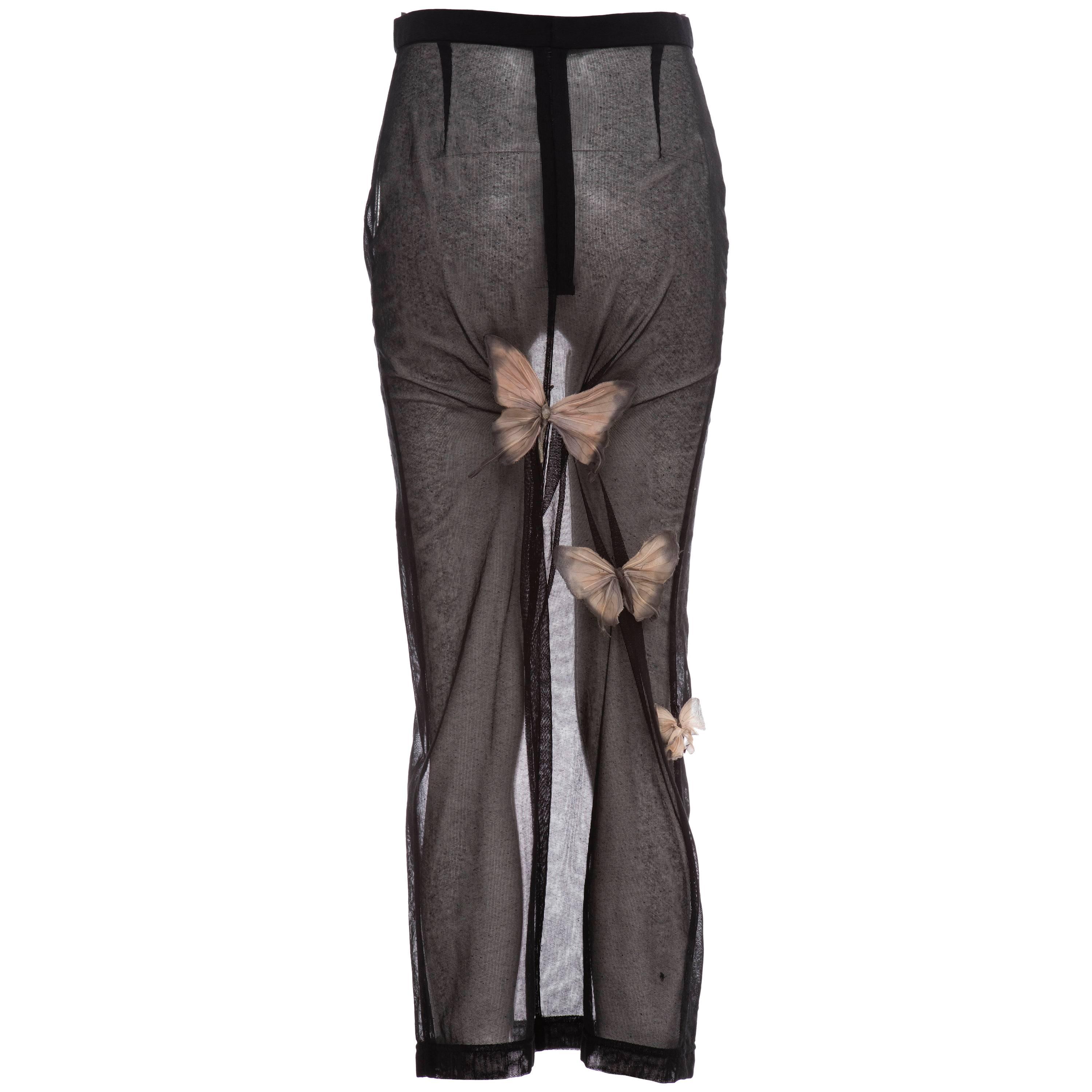 Dolce & Gabbana Cotton Lycra Black Mesh Skirt Applique Butterfly, Spring 1998