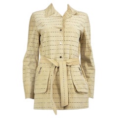 Fendi - Giacca con cintura traforata in pelle scamosciata beige - taglia S