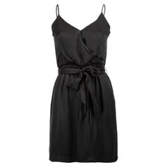Halston Heritage Black Silk Belted Mini Slip Dress Size XXS