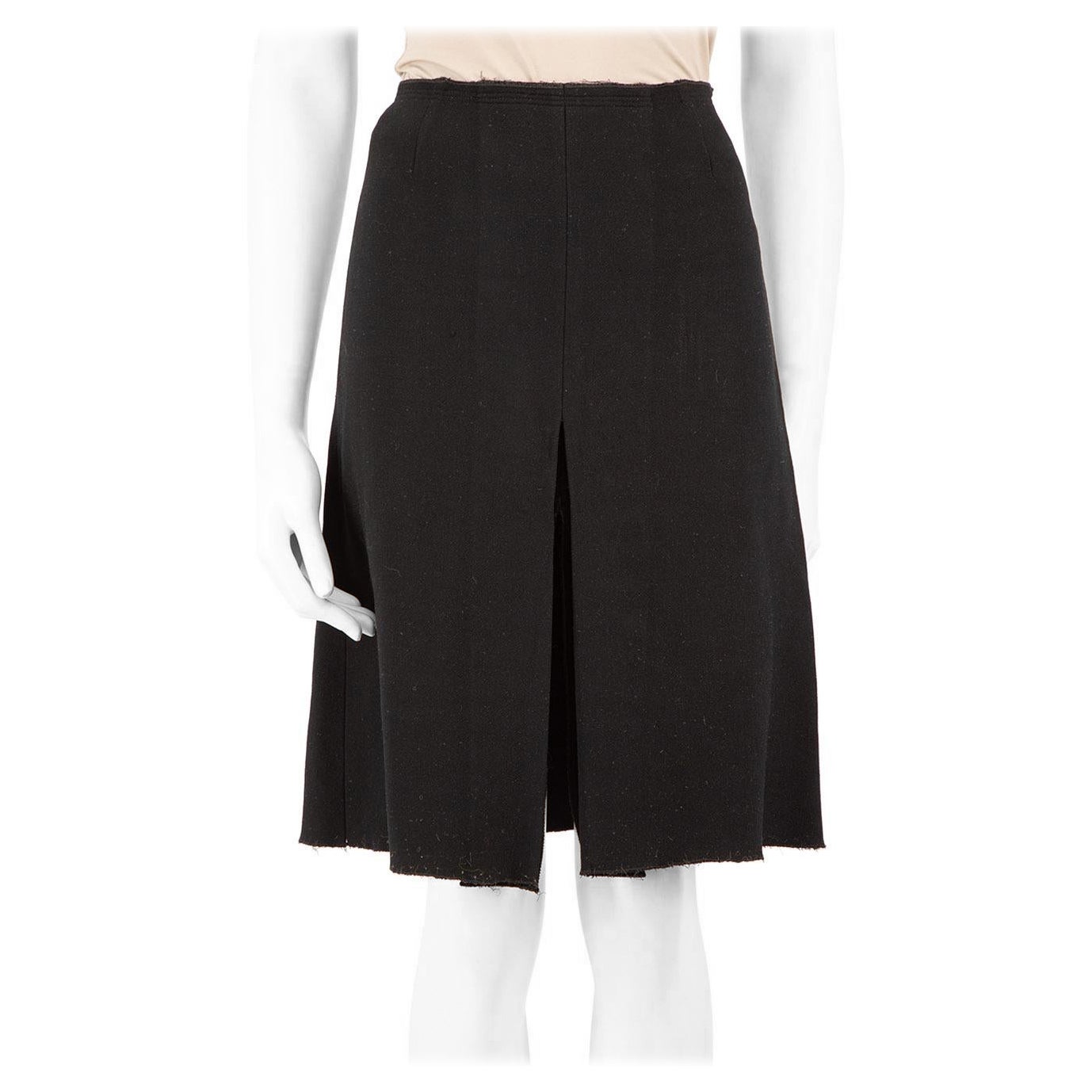 Prada Black Wool Pleat Knee Length Skirt Size XS For Sale