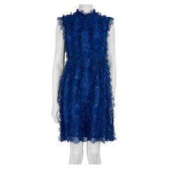 Givenchy Mini Vestido de Encaje Azul con Volantes Talla XL