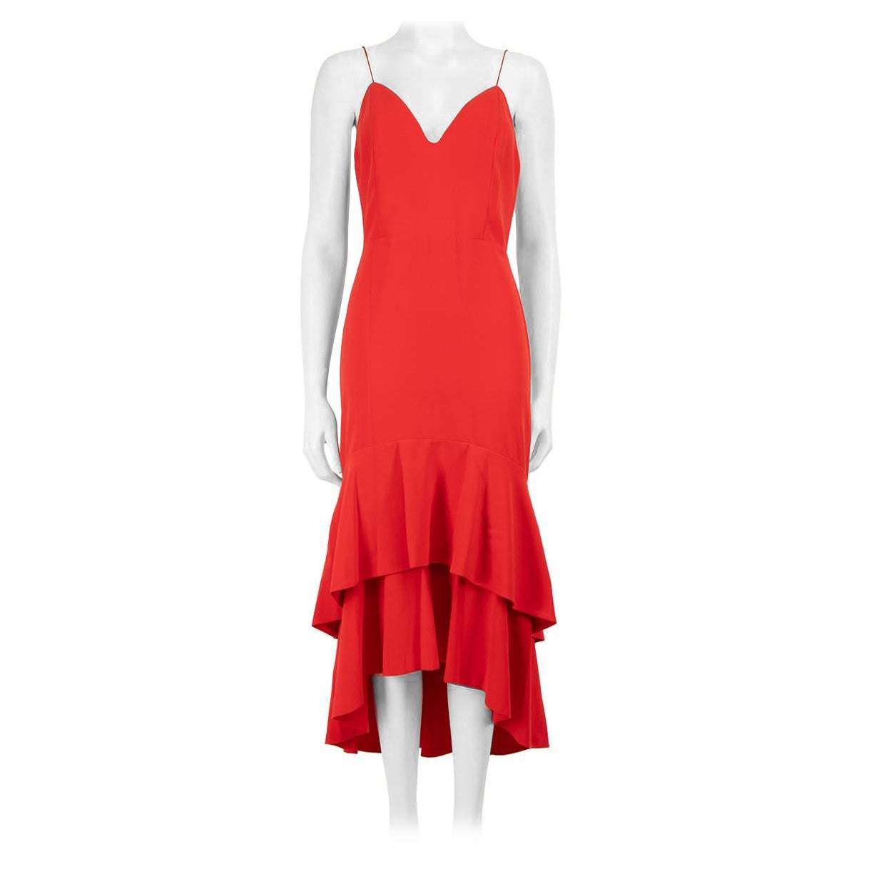 Alice + Olivia Red Tiered Skirt Midi Dress Size L For Sale