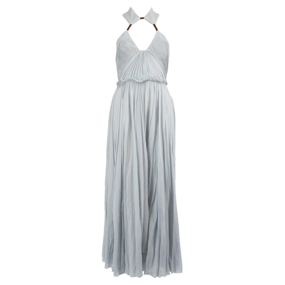 Gabriela Hearst Blue Halter Neck Pleated Dress Size S For Sale