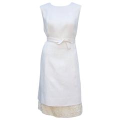 Vintage Fresh 1960's Young Elegante Linen Shift Dress With Eyelit Underskirt