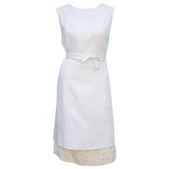 Fresh 1960's Young Elegante Linen Shift Dress With Eyelit Underskirt 7