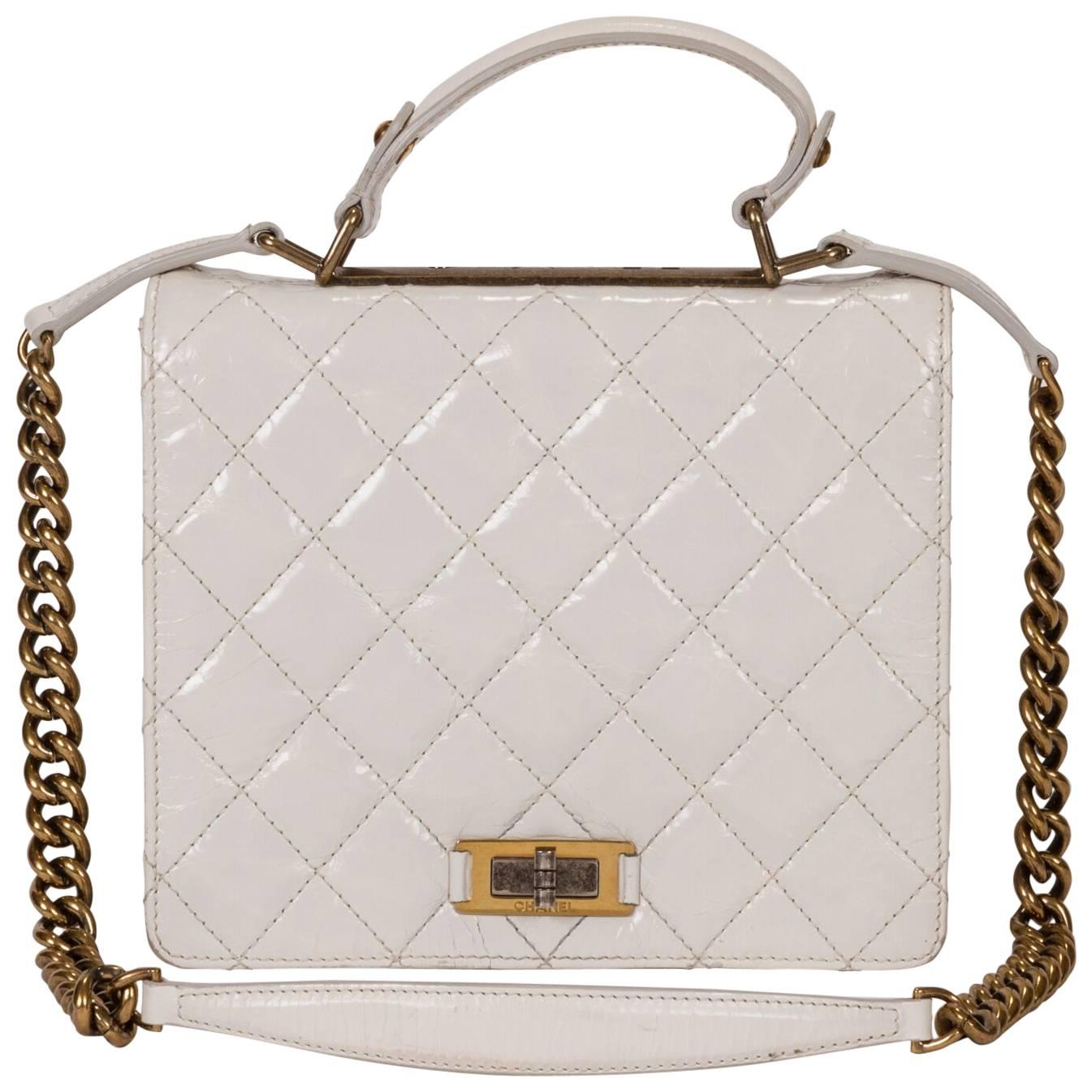 Chanel White Distressed Leather Boy Bag