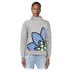 Mira Mikati Grey Wool Floral High Neck Sweater Size M