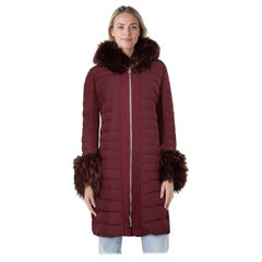 Fabi Burgundy Quilted Long Puffer Fur Trim Coat Size L