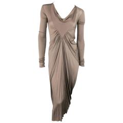 RICK OWENS Size 4 Taupe Silk Long Sleeve Draped Shift Dress