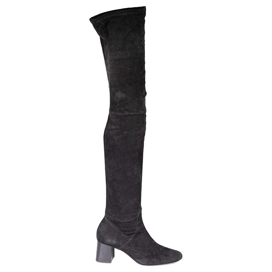 Maje Black Over the Knee Suede Square Toe Boots Size IT 40
