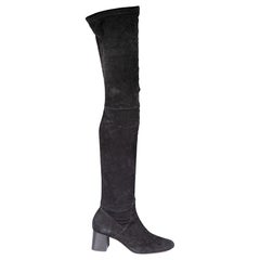 Maje Black Over the Knee Suede Square Toe Boots Size IT 40