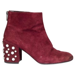 Stuart Weitzman Burgundy Suede Faux Pearl Boots Size US 9