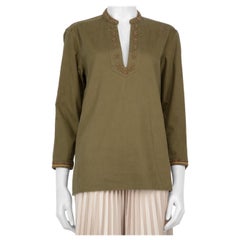 Saint Laurent Khaki besticktes Langarm-Top Größe S