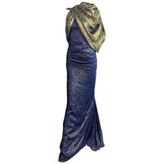 1980s Jacqueline de Ribes 1930s-Inspired Silk Lamé Evening Gown w/ Train