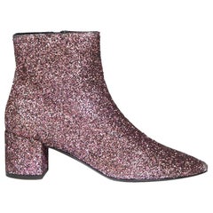 Saint Laurent Purple Glitter Heeled Ankle Boots Size IT 36.5