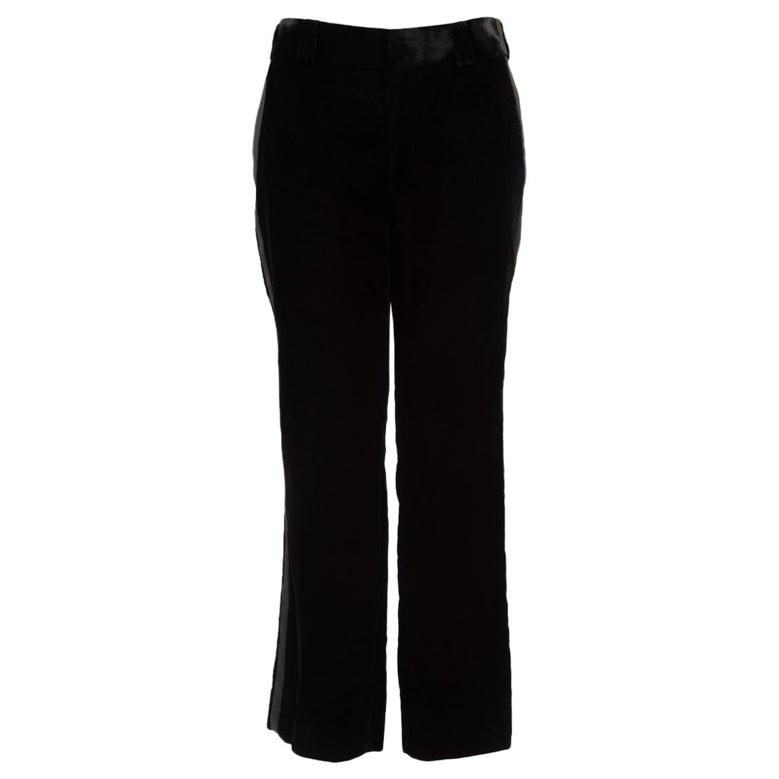 Saint Laurent Black Velvet Satin Panel Trousers Size M For Sale
