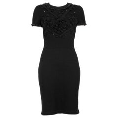 Chanel Black Wool Pearl Embellished Dress Size M