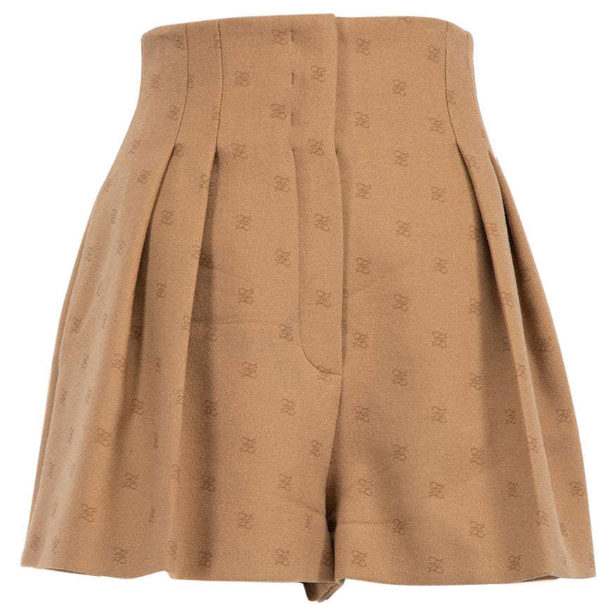 Fendi Brown Wool Pleated Shorts Size M For Sale