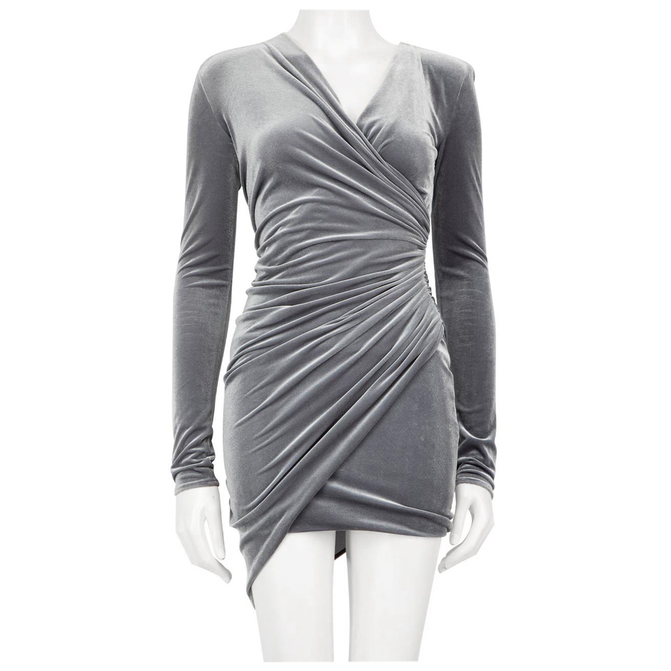 Alexandre Vauthier Mini Vestido Acanalado de Terciopelo Gris Talla S en venta