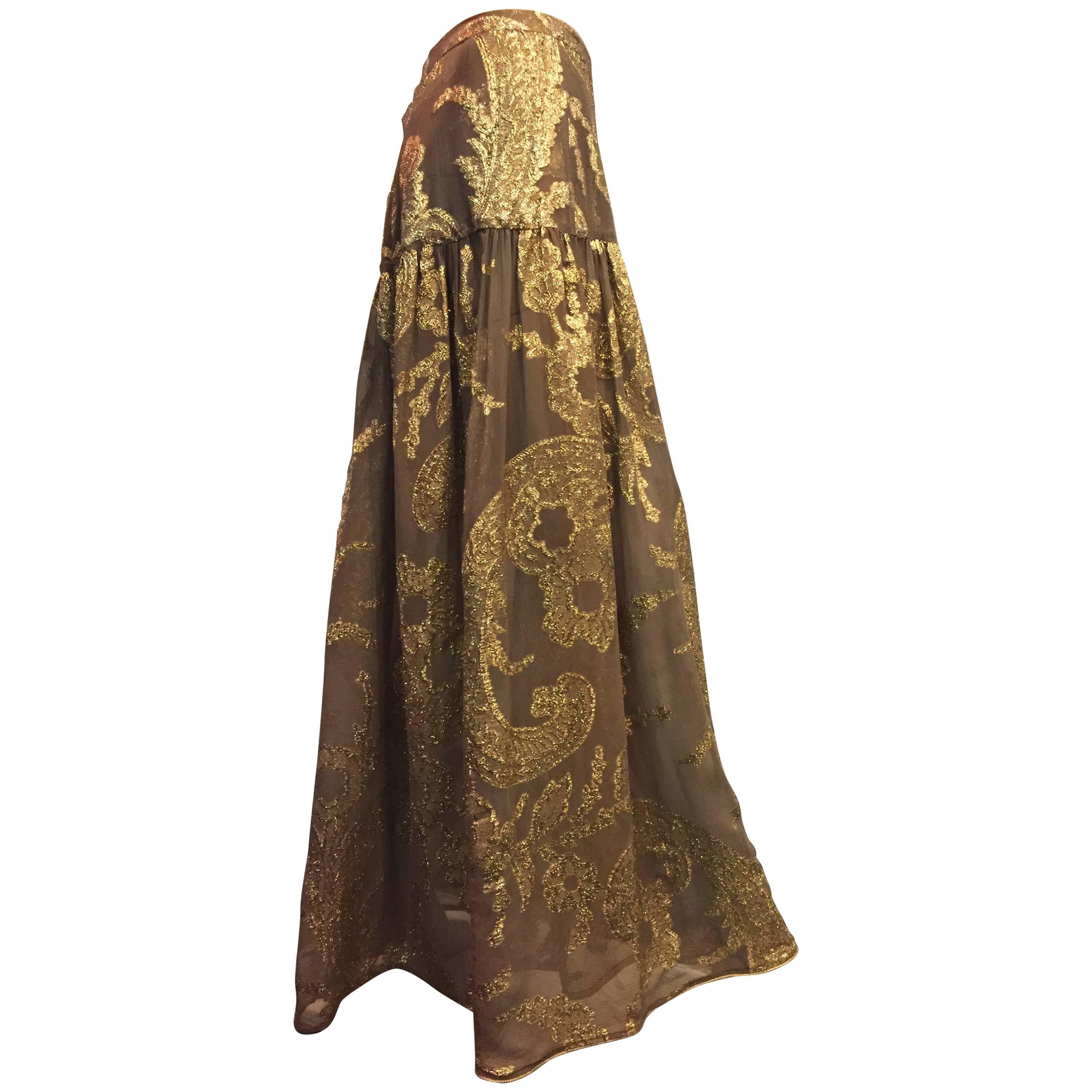 Late 1970s Saint Laurent Taupe Silk and Gold Lamé Paisley Patterned ...