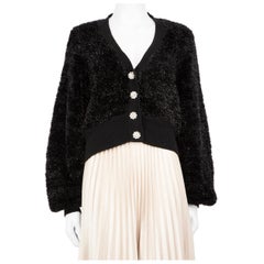 Ganni - Cardigan con maniche a palloncino in orsetto nero - taglia S