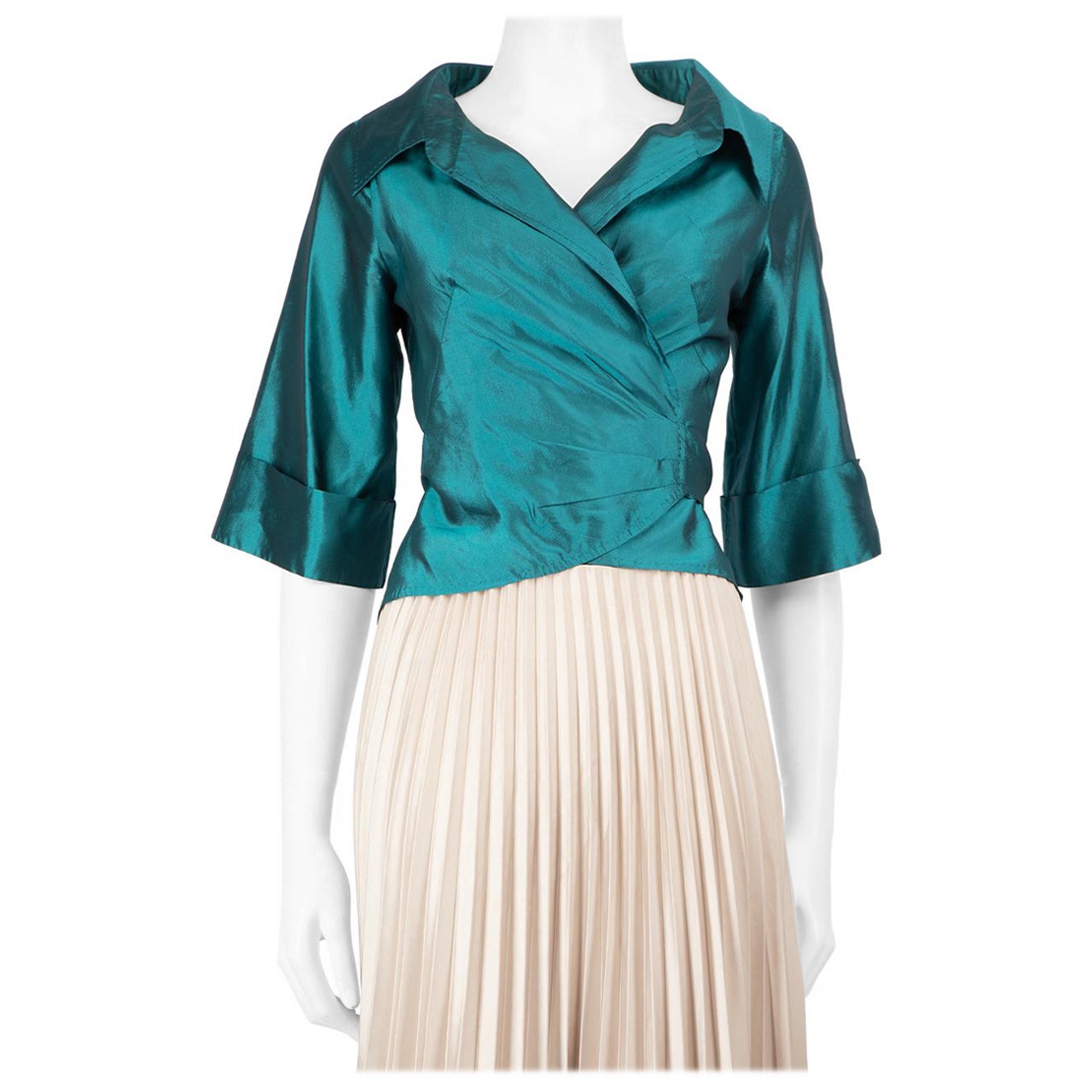 Max Mara Teal Silk Wrap Tie Shirt Size XS