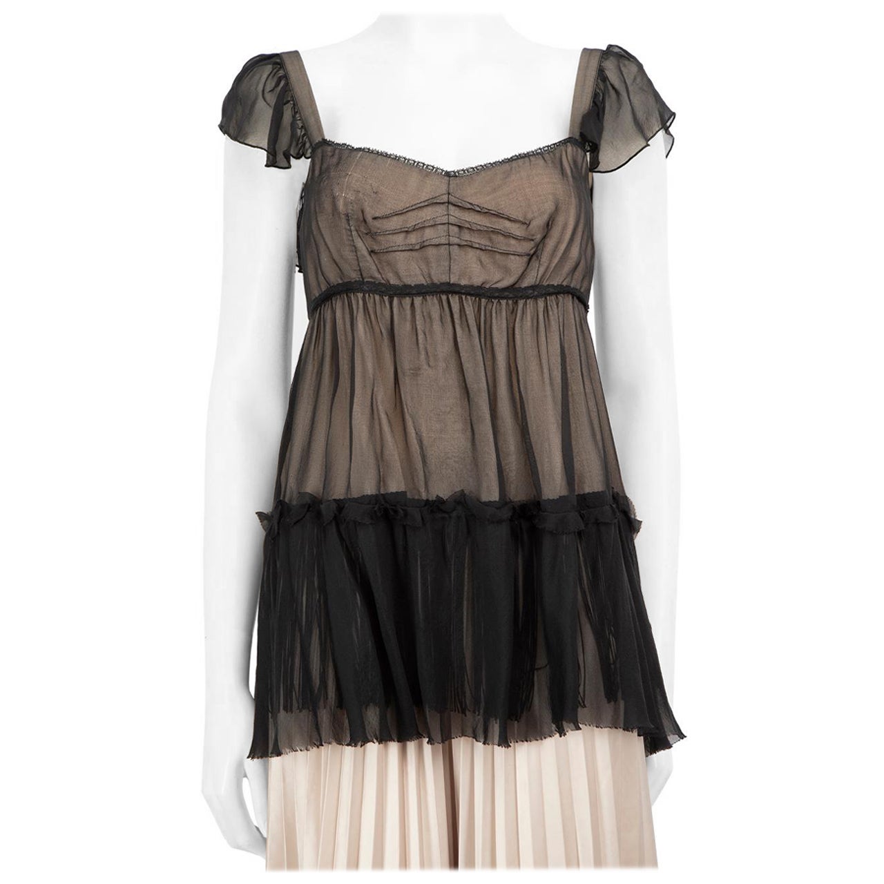 Dolce & Gabbana Black Silk Chiffon Baby Doll Top Size L For Sale