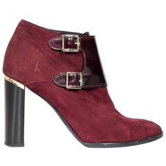 Used Burberry Burgundy Suede Ankle Boots Size IT 40