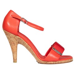 Chanel Red Leather & Cork Heeled Sandals Size IT 40