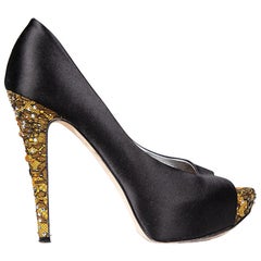 Gina Black Embellished Lace Detail Peep Toe Heels Size UK 6
