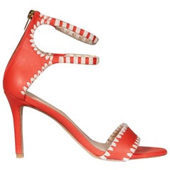 Loeffler Randall Orange & White Stitch Detail Sandals Size UK 4