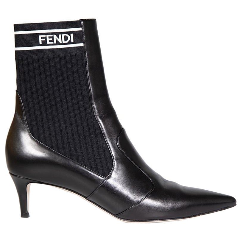 Fendi Black Leather Panelled Sock Boots Size IT 38.5