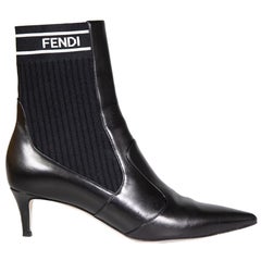 Fendi Black Leather Panelled Sock Boots Size IT 38.5