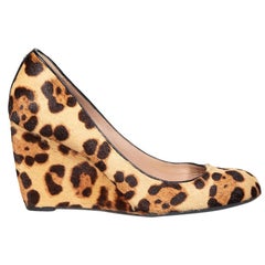 Gucci Brown Pony Hair Leopard Print Wedges Talla IT 37