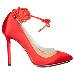 Charlotte Olympia Red Satin Ankle Tie Detail Heels Size IT 37.5