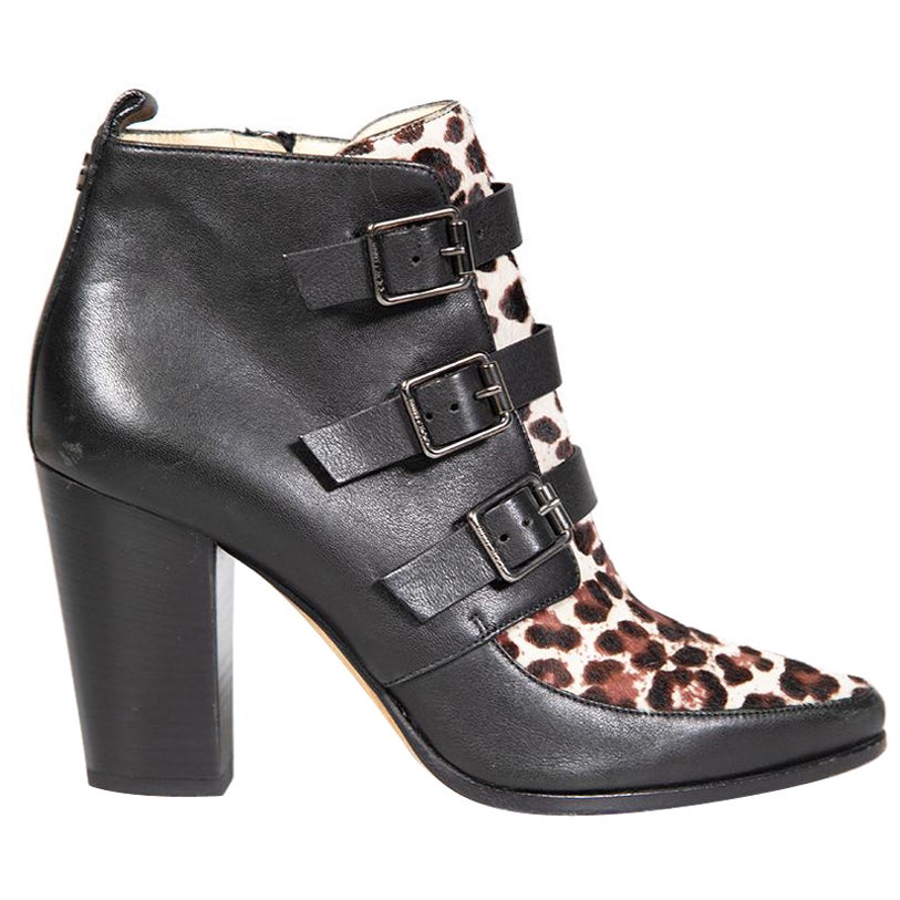Jimmy Choo Black Leather Pony Hair Panel Boots Size IT 37 For Sale