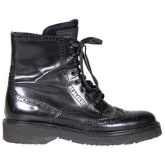 Prada Schwarz Leder Brogue Detail Combat Stiefel Größe IT 38,5