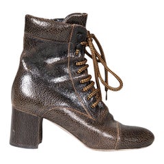 Miu Miu Brown Leather Cracked Effect Ankle Boots Size IT 38.5