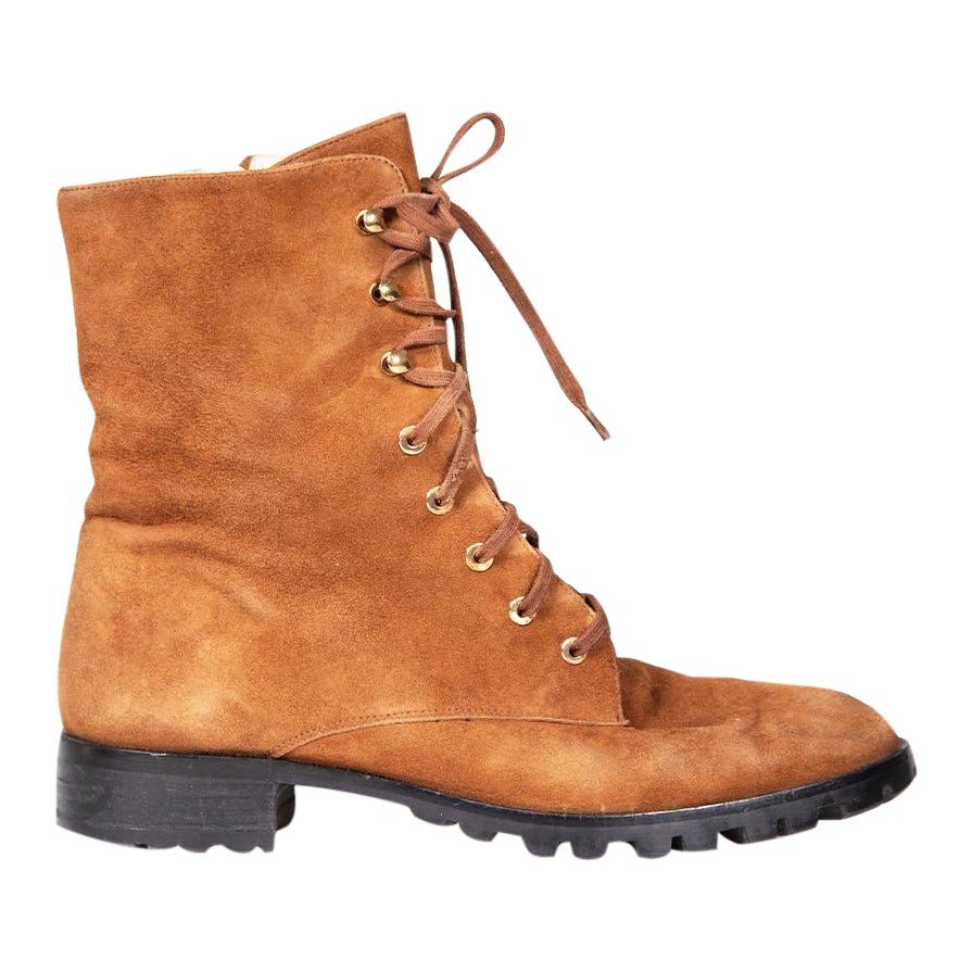 Stuart Weitzman Brown Suede Lace Up Combat Boots Size US 9