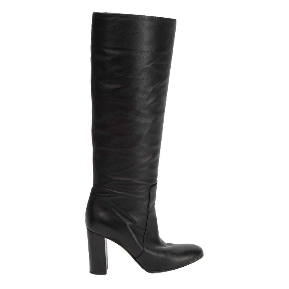 Gianvito Rossi Bottes à genoux en cuir noir à bout arrondi Taille IT 36