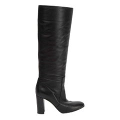 Gianvito Rossi Black Leather Round Toe Knee High Boots Size IT 36