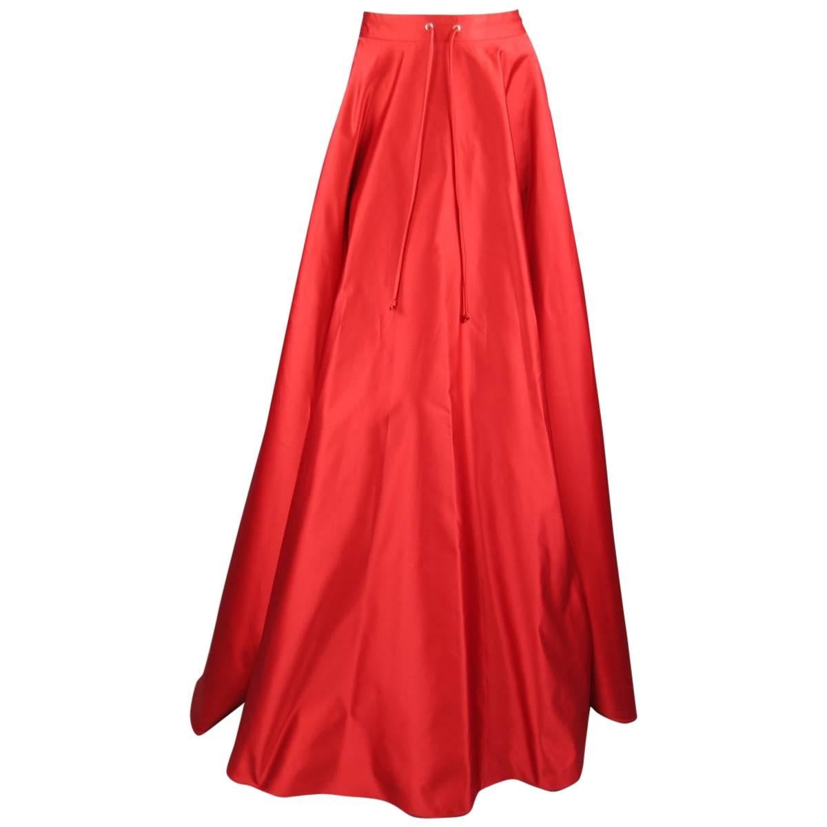 RALPH LAUREN COLLECTION Size 8 Red Silk Satin Full Length Drawstring Maxi Skirt