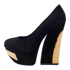 Gianmarco Lorenzi Black Suede Platform Block Heels Size UK 5.5