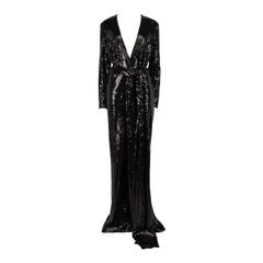 Elie Saab A/W19 Black Sequin Plunge Neckline Jumpsuit Size XXL
