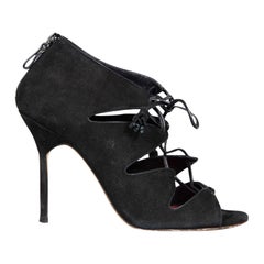 Carolina Herrera Schwarze Wildleder-Spitzen-Stiefelettensandalen Größe IT 37