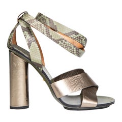 Gucci Snakeskin Leather Metallic Strappy Heels Size IT 37.5
