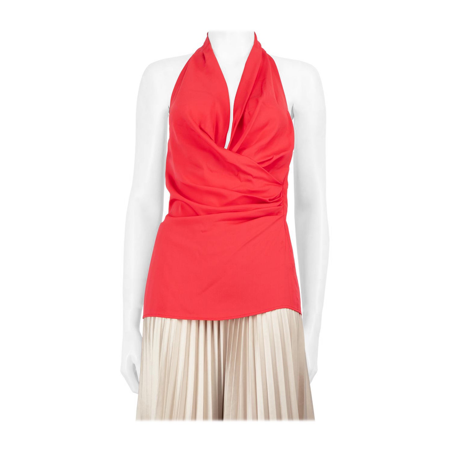 Moschino Red Silk Open Back Halterneck Top Size M in vendita