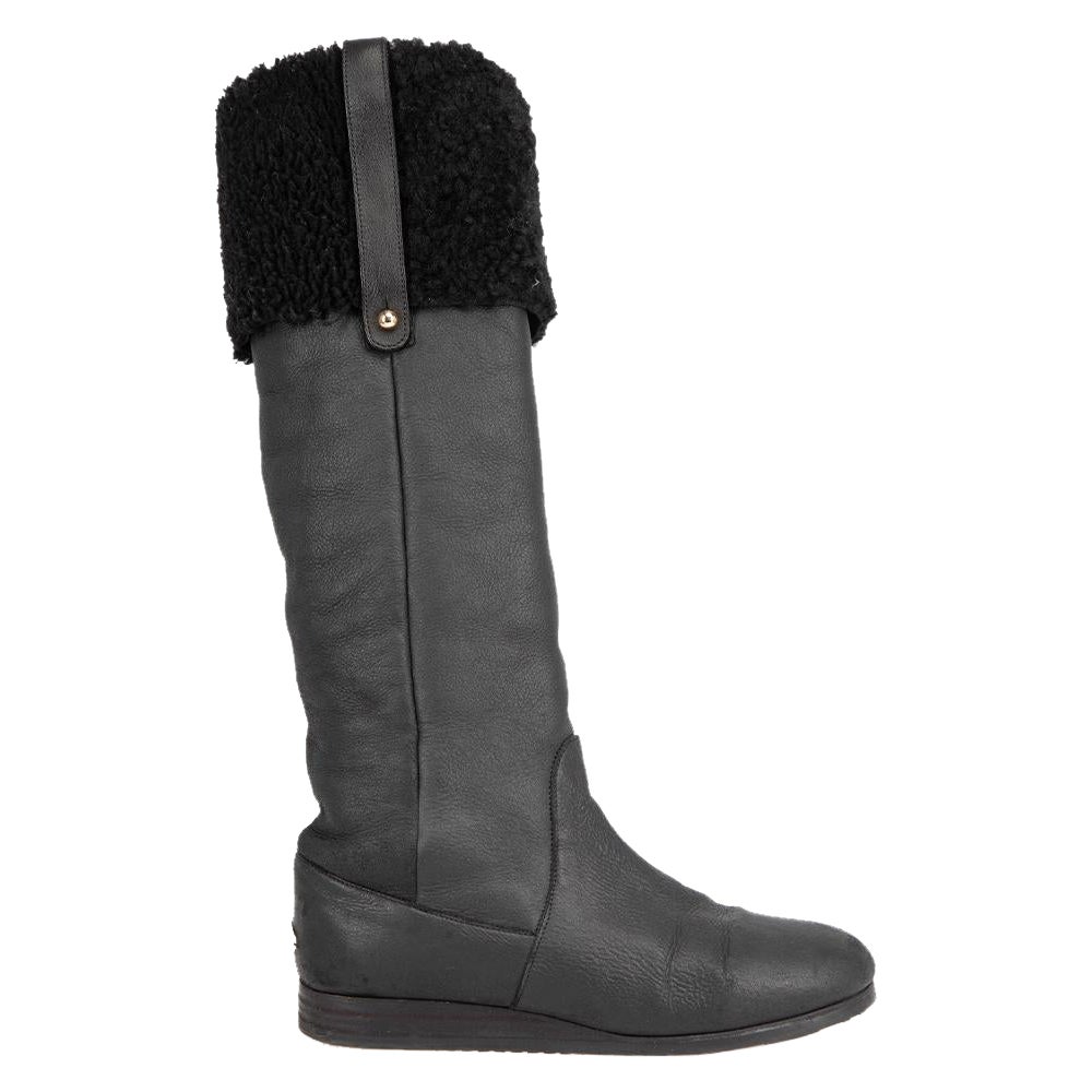 Jimmy Choo Black Shearling Line Knee High Boots Size IT 38